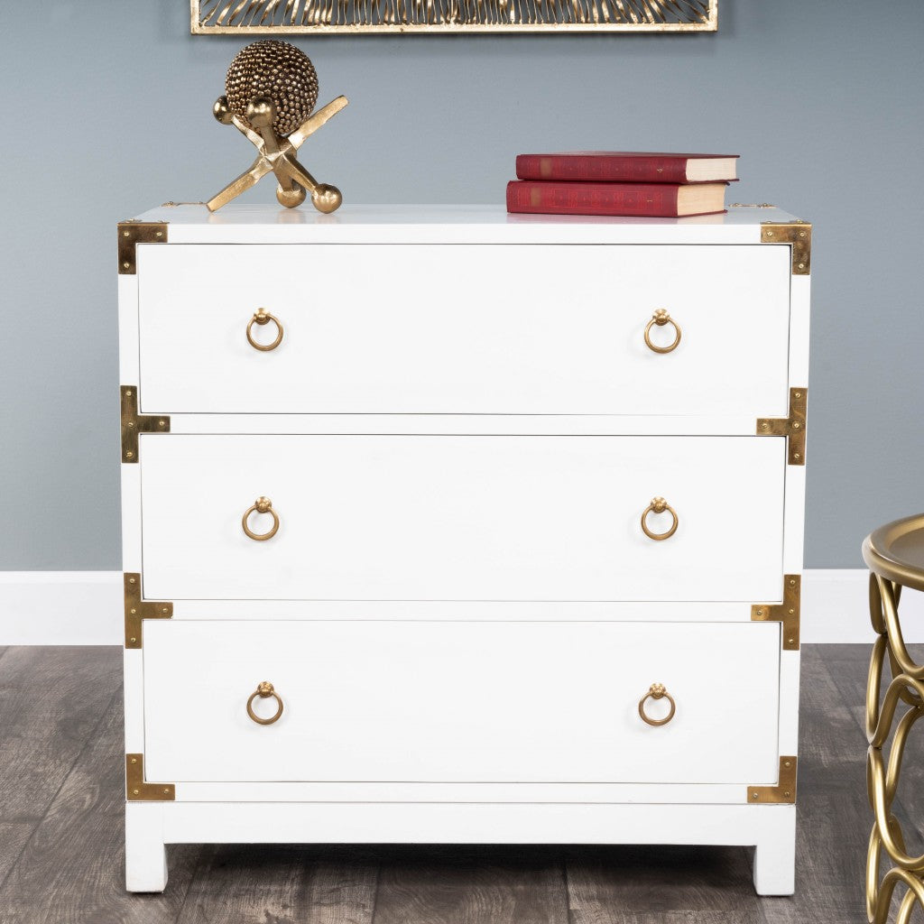 28" White Solid Wood Three Drawer Standard Dresser