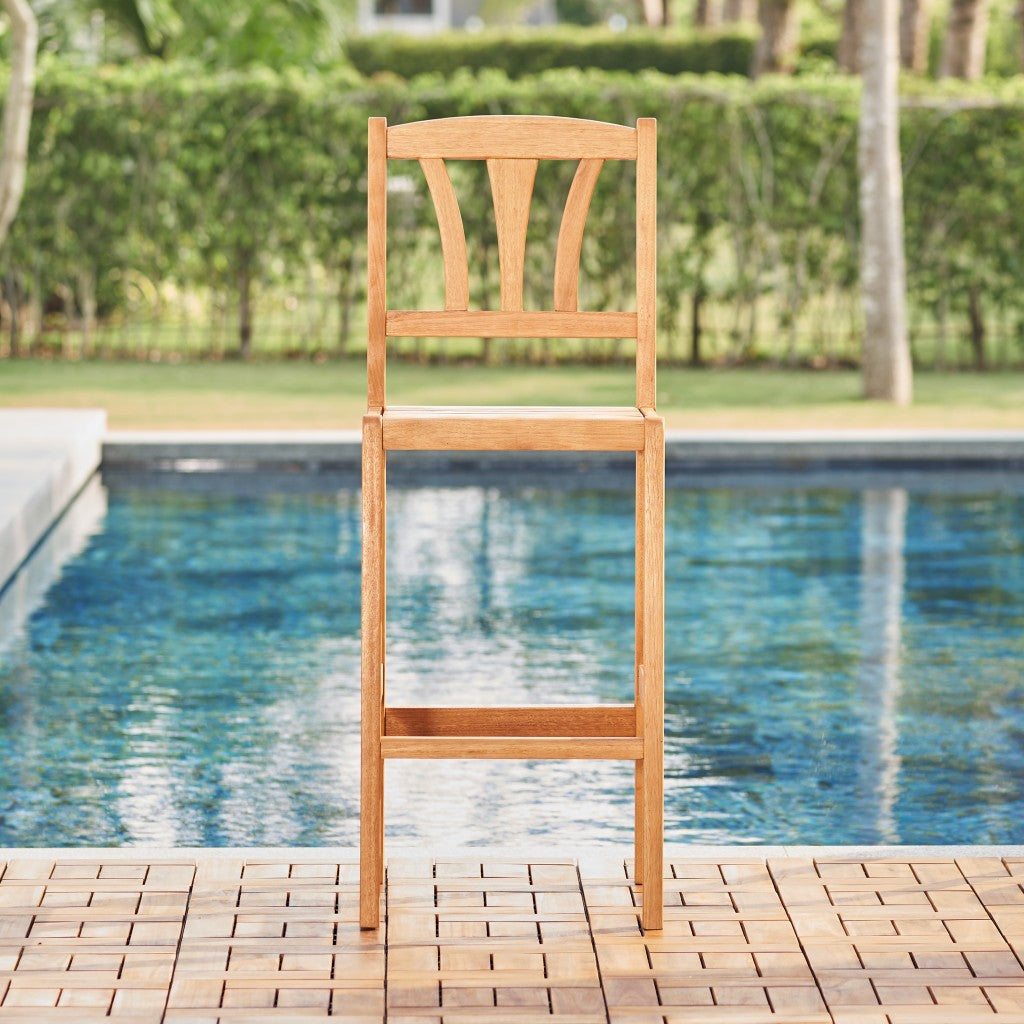 48" Natural Eucalyptus Slat Wood Outdoor Bar Chair