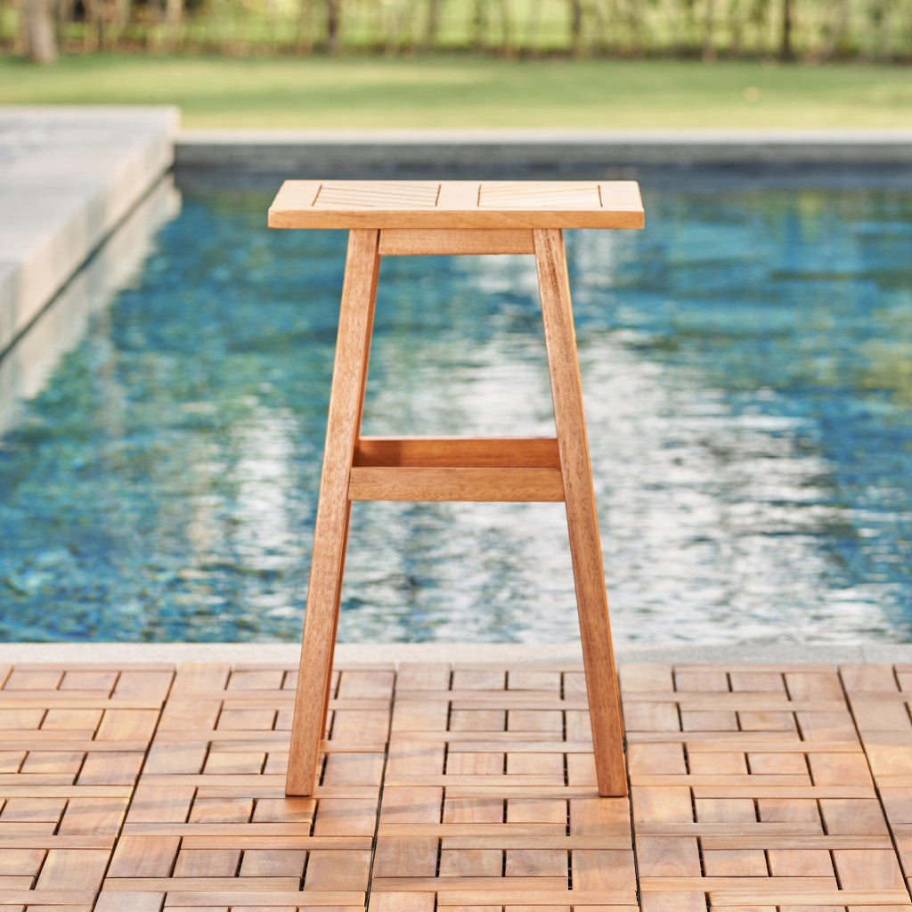 Natural Eucalyptus Slat Wood Outdoor End Table 29"