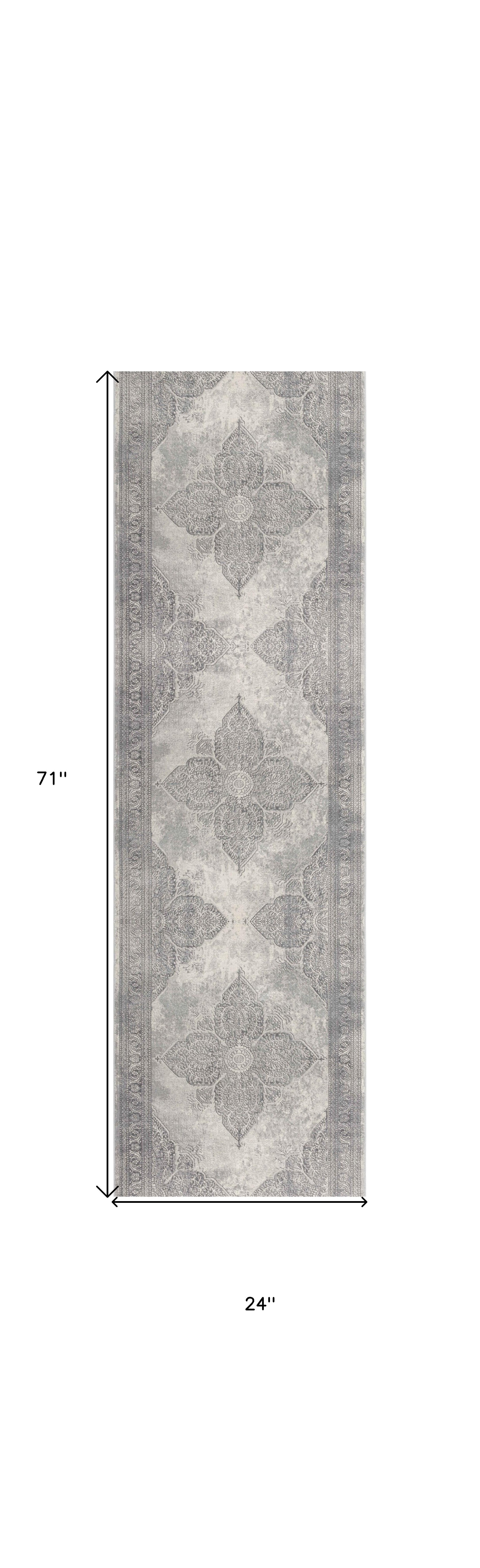2’ X 4’ Gray Distressed Medallion Area Rug