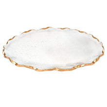 Bubble Glass Scalloped Gold Rim Round Platter Or Tray