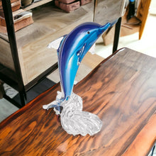 Murano Style Art Glass Dolphin Riding A Wave Sculpture