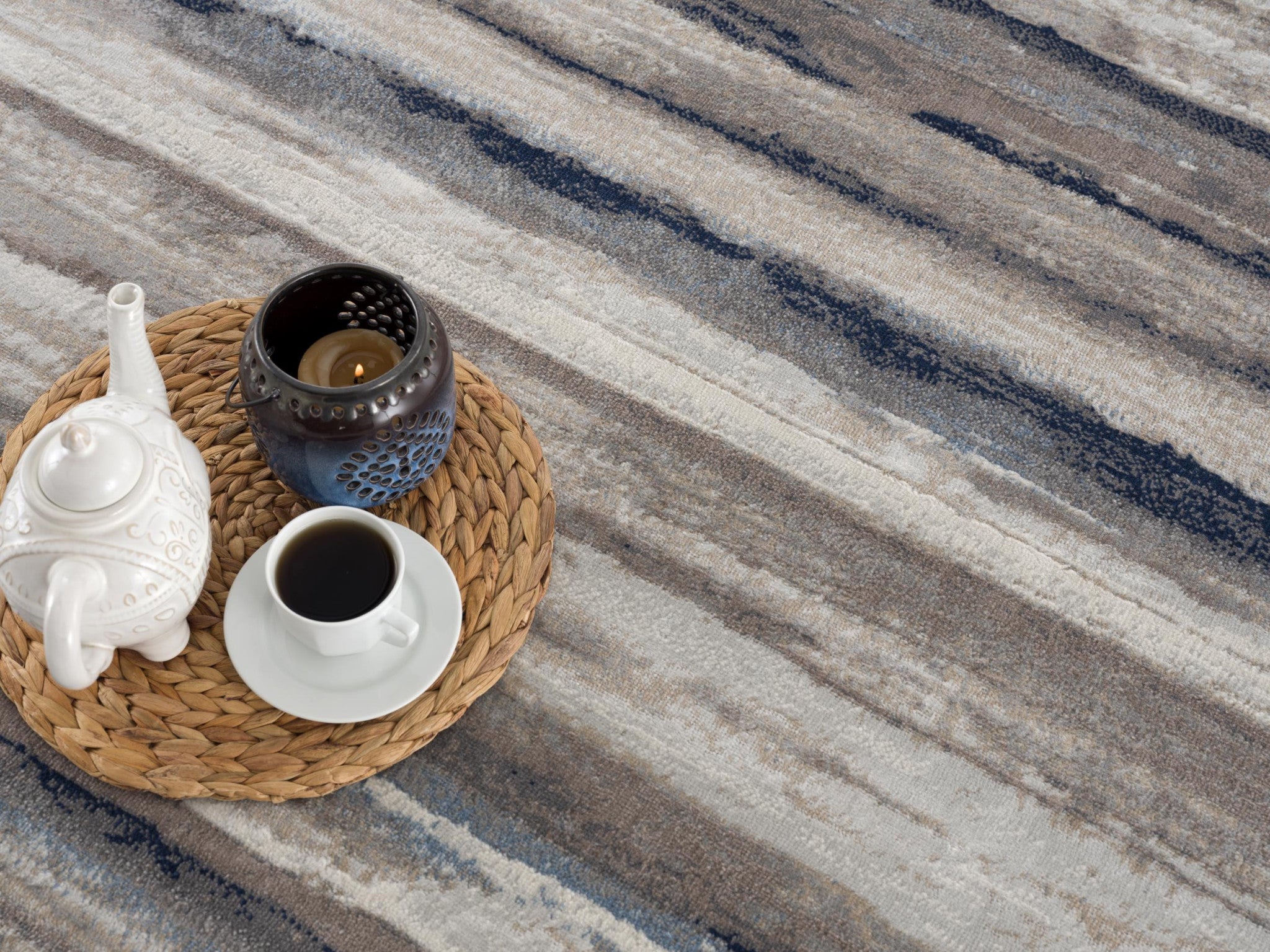 Blue And Beige Distressed Stripes Runner Rug - 2’ x 10’