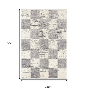 4’ X 6’ White And Gray Checkered Area Rug