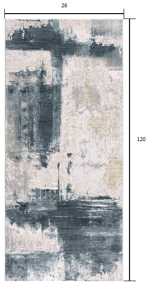 Cream And Blue Abstract Patches Runner Rug - 2’ x 10’