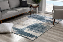 Cream And Blue Abstract Patches Runner Rug - 2’ x 10’