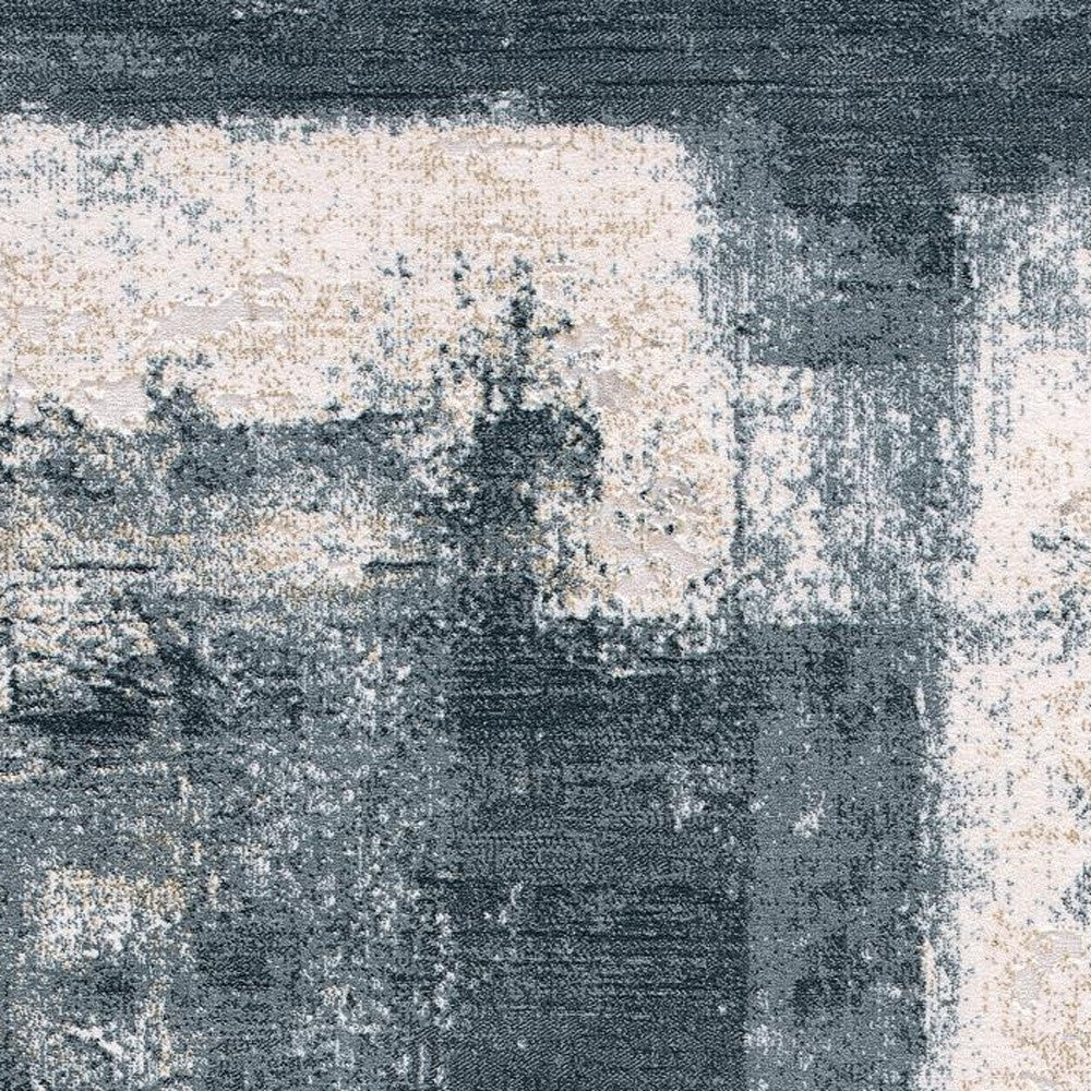 Cream And Blue Abstract Patches Runner Rug - 2’ x 10’