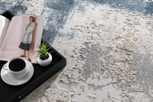 Cream And Blue Abstract Patches Runner Rug - 2’ x 10’