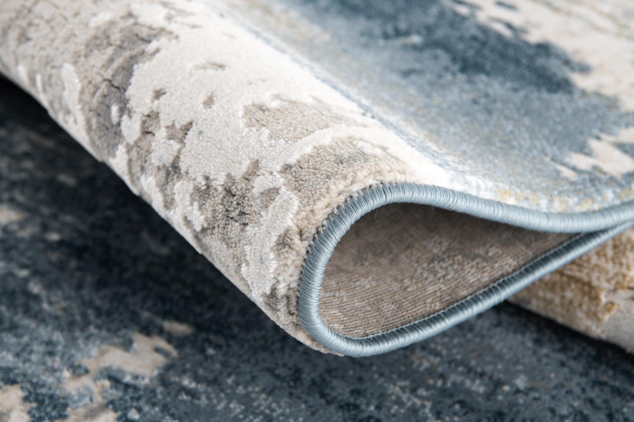 Cream And Blue Abstract Patches Runner Rug - 2’ x 10’