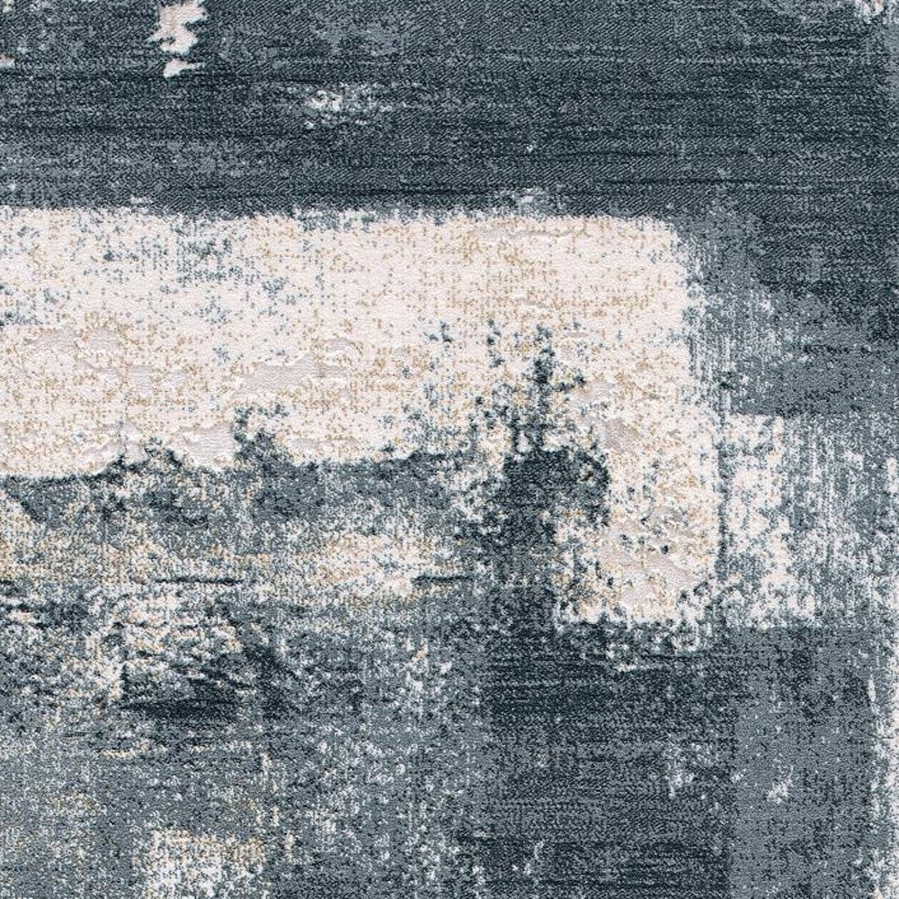 Cream And Blue Abstract Patches Runner Rug - 2’ x 10’