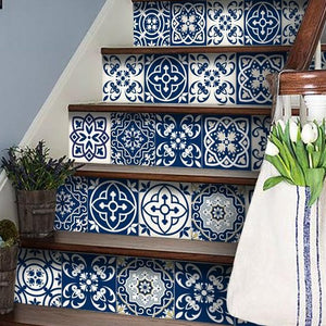 Midnight Blue And White Peel And Stick Removable Tiles 4" x 4"