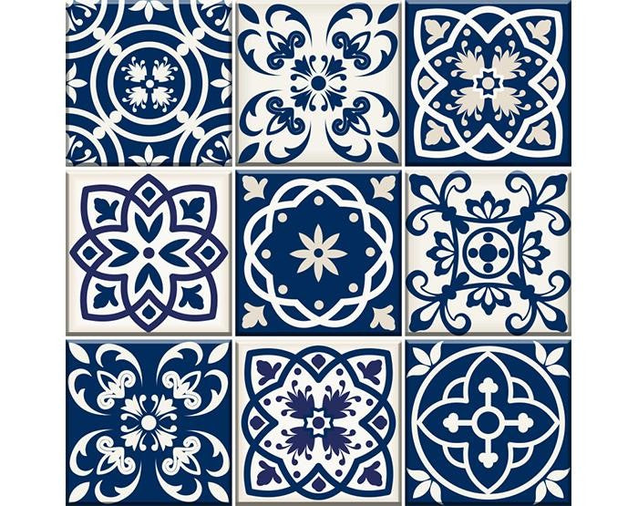 Midnight Blue And White Peel And Stick Removable Tiles 4" x 4"