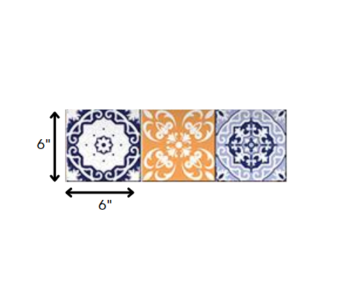 Yellow White And Blues Peel And Stick Removable Tiles - 4" x 4"