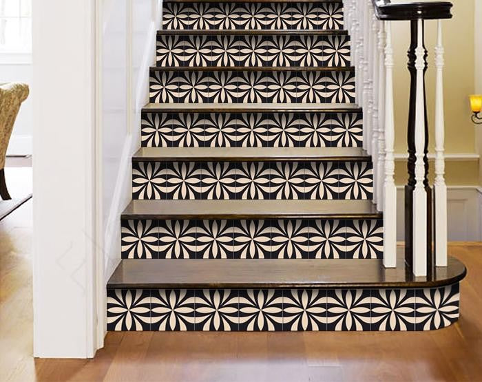 Intertwined Black And Cream Peel And Stick Removable Tiles - 4" x 4"