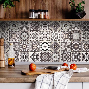 4" X 4" Light Brown And White Mosaic Peel And Stick Removable Tiles