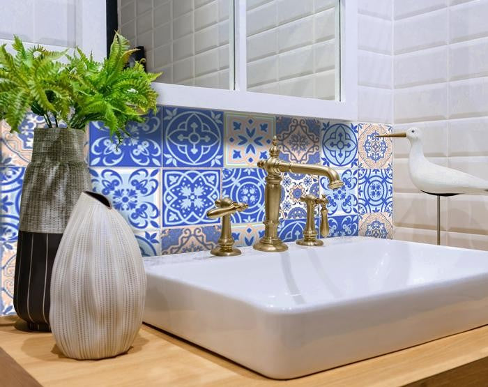 4" X 4" Dark And Light Blue Mosaic Peel And Stick Removable Tiles