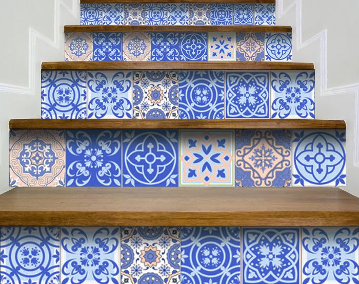 4" X 4" Dark And Light Blue Mosaic Peel And Stick Removable Tiles