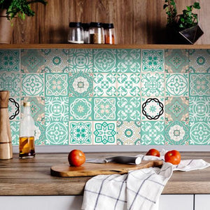 4" X 4" Aquamarine Mosaic Peel And Stick Removable Tiles