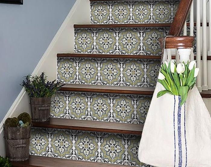 Vintage Sage Medallion Peel And Stick Removable Tiles - 4" x 4"