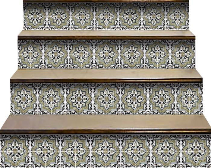 Vintage Sage Medallion Peel And Stick Removable Tiles - 4" x 4"