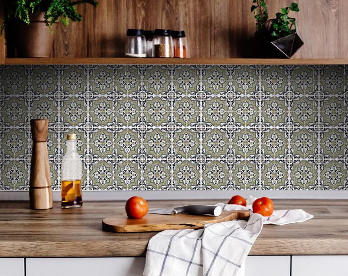 Vintage Sage Medallion Peel And Stick Removable Tiles - 4" x 4"