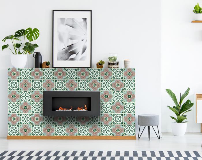 Vintage Green And Taupe Mosaic Peel And Stick Removable Tiles - 4" x 4"