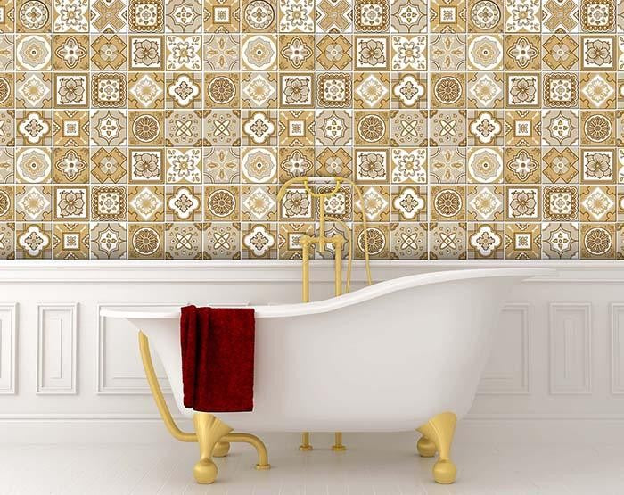 4" X 4" Vintage Brown And White Peel And Stick Removable Tiles