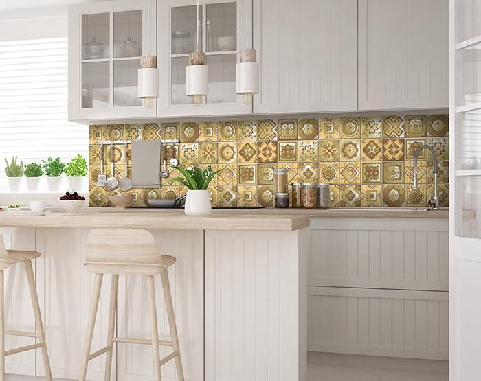 Vintage Beige And White Peel And Stick Removable Tiles 4" X 4"