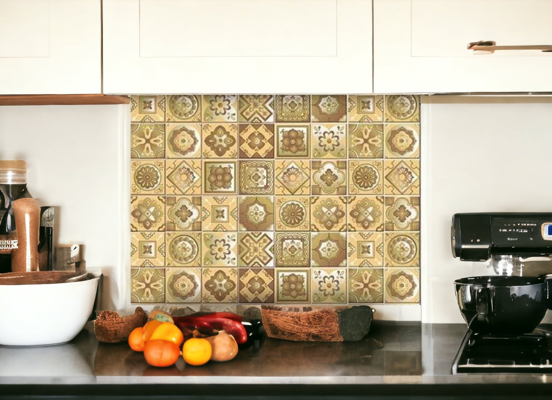 Vintage Beige And White Peel And Stick Removable Tiles 4" X 4"