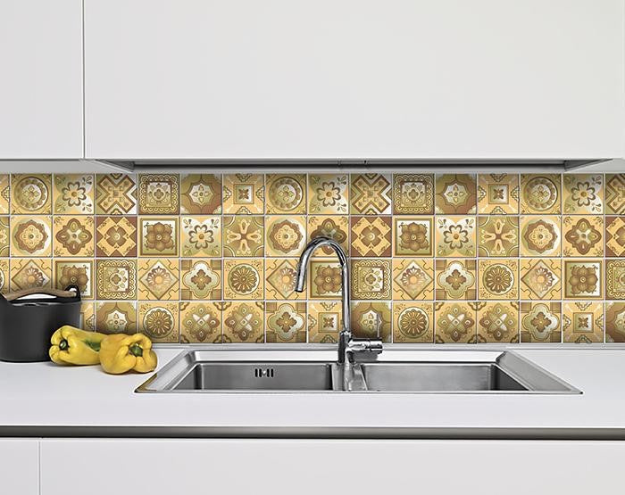 Vintage Beige And White Peel And Stick Removable Tiles 4" X 4"