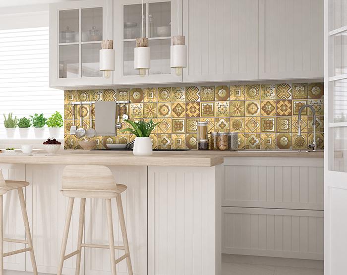 Vintage Beige And White Peel And Stick Removable Tiles 4" X 4"