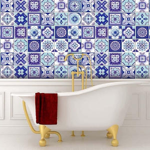 4" X 4" Vintage Turq Blue And White Peel And Stick Removable Tiles