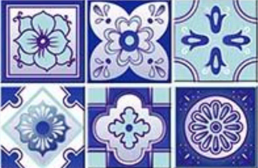 4" X 4" Vintage Turq Blue And White Peel And Stick Removable Tiles