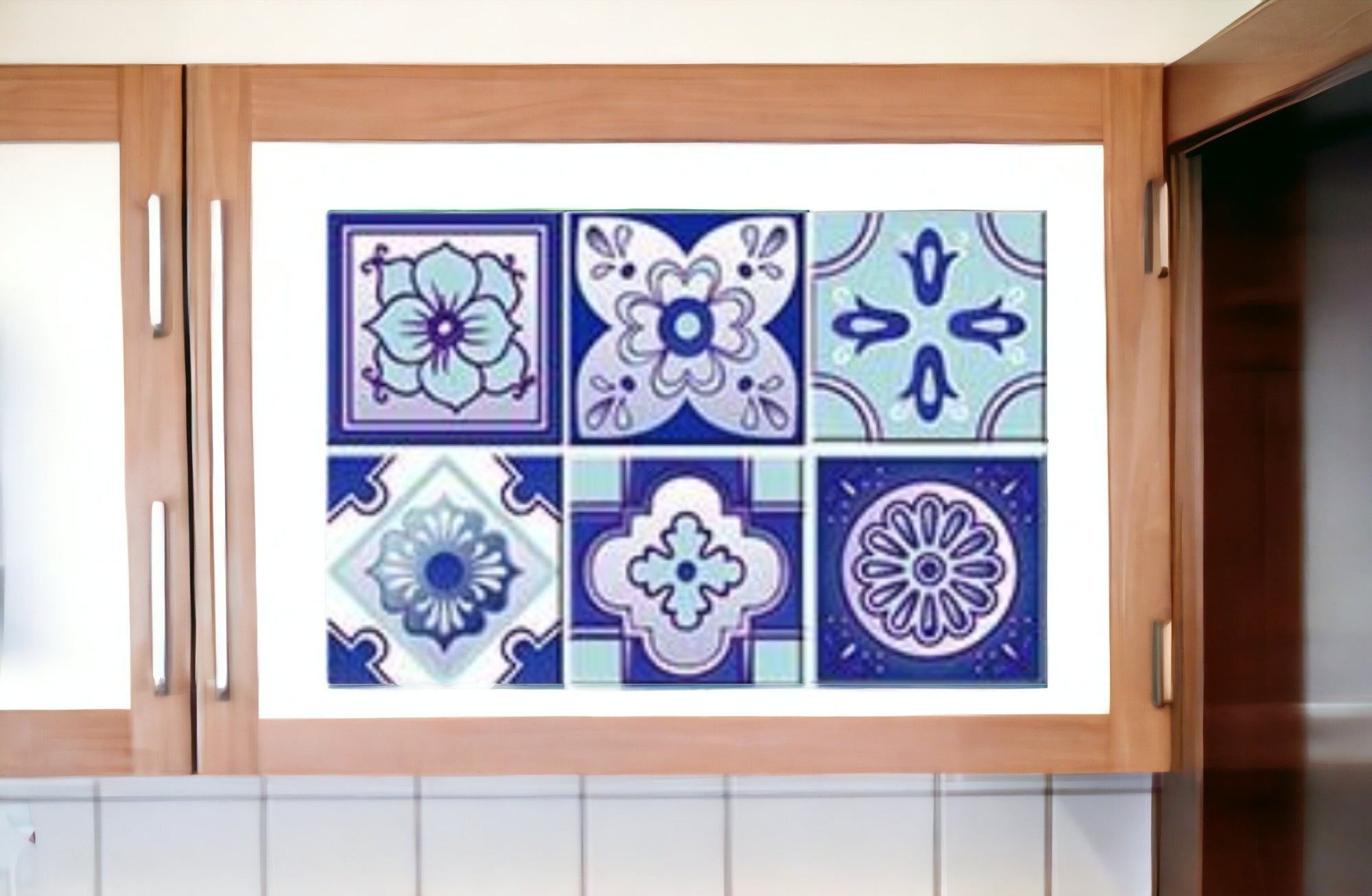4" X 4" Vintage Turq Blue And White Peel And Stick Removable Tiles