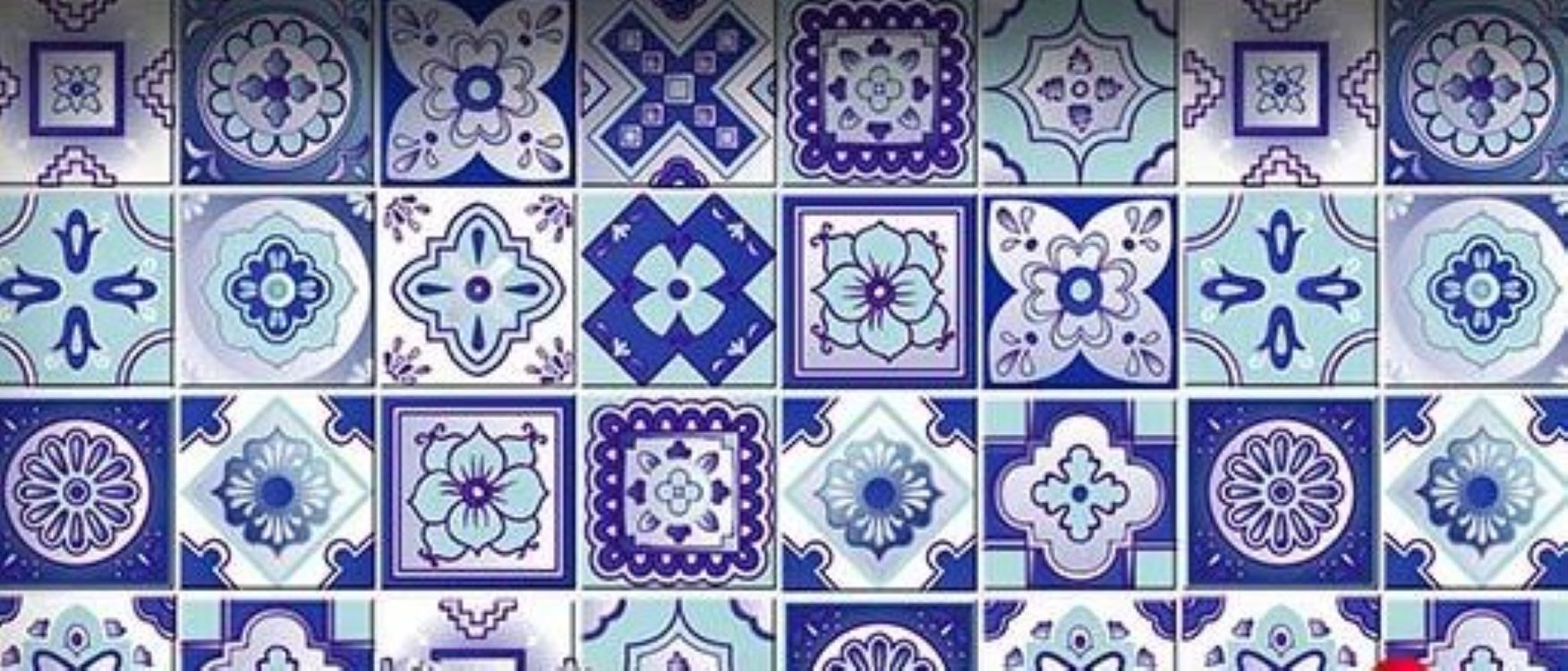 4" X 4" Vintage Turq Blue And White Peel And Stick Removable Tiles