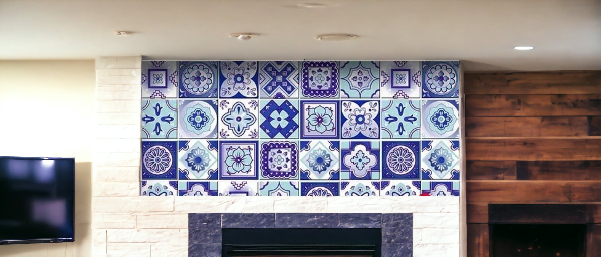 4" X 4" Vintage Turq Blue And White Peel And Stick Removable Tiles