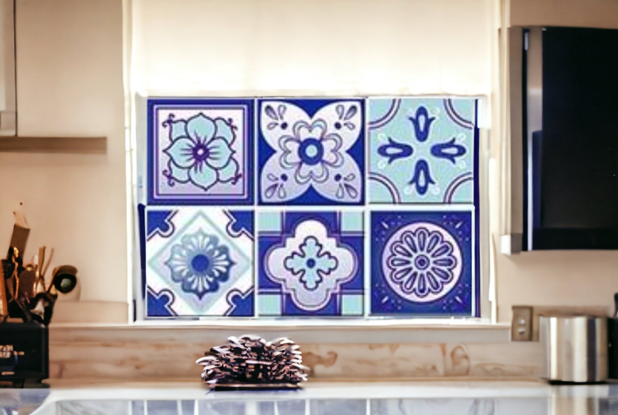 4" X 4" Vintage Turq Blue And White Peel And Stick Removable Tiles