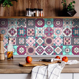 4" X 4" Vintage Turq Blush And Mauve Peel And Stick Removable Tiles