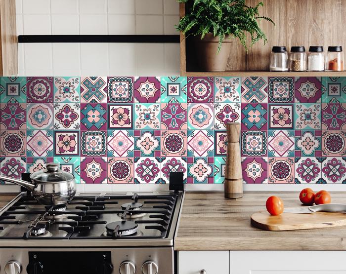 4" X 4" Vintage Turq Blush And Mauve Peel And Stick Removable Tiles