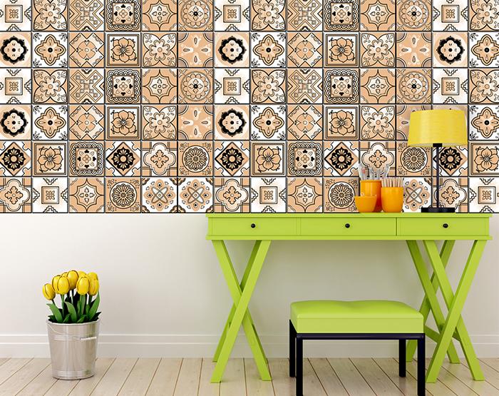 4" X 4" Shades Of Taupe Mosaic Peel And Stick Removable Tiles