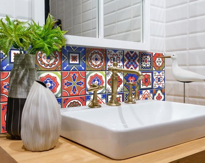 4" X 4" Mediterra Terra Cotta Mosaic Peel And Stick Removable Tiles