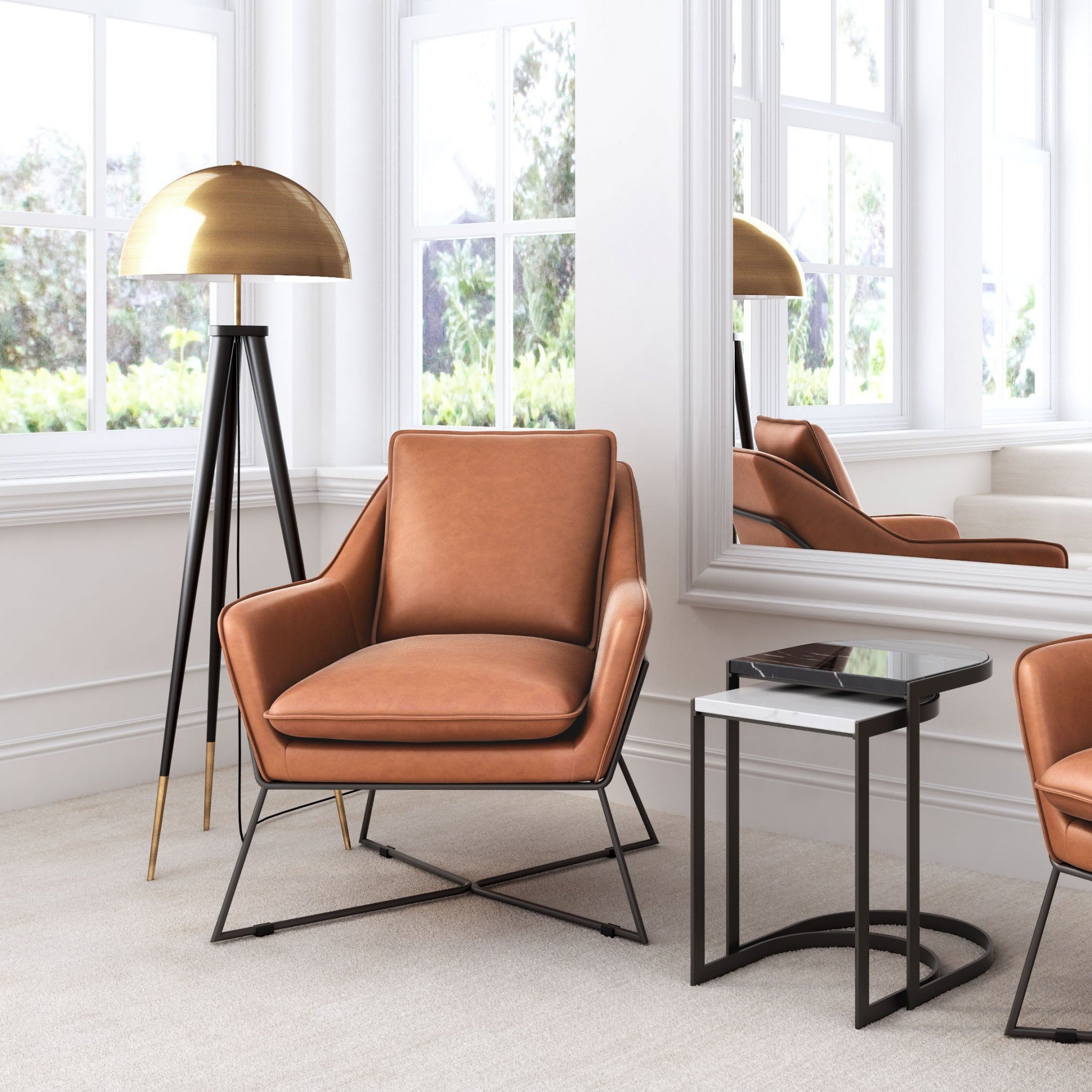 62" Brass and Black Tall Tripod Dome Floor Lamp