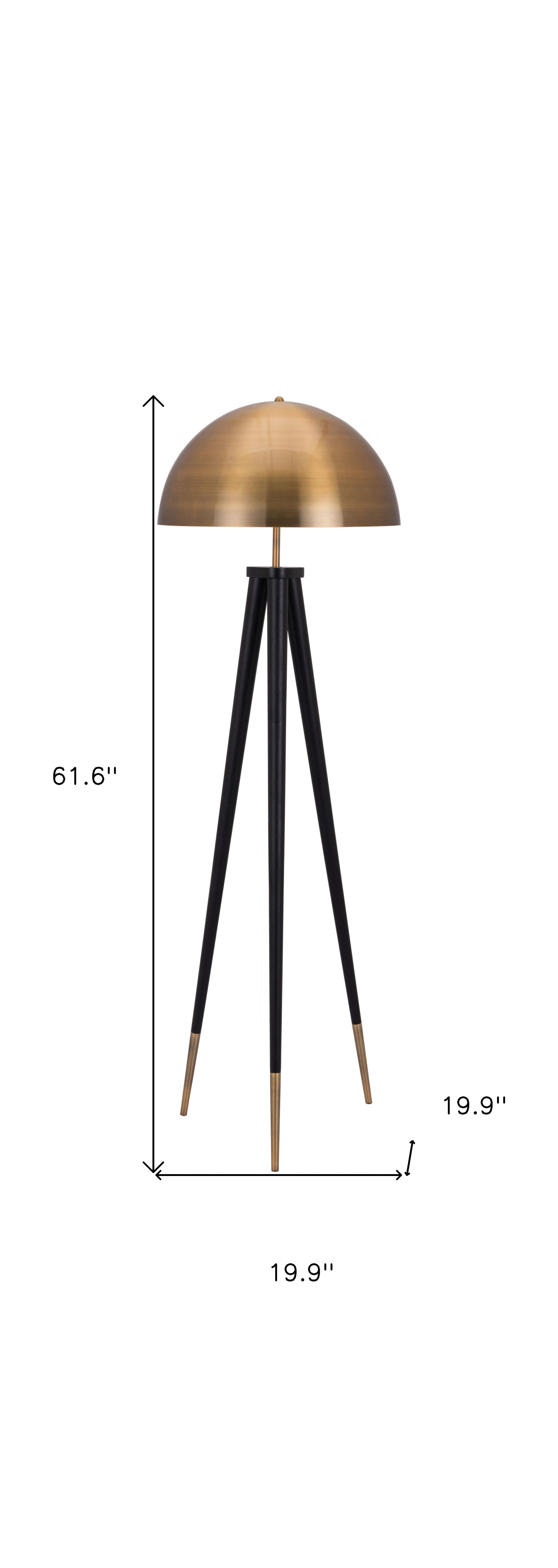 62" Brass and Black Tall Tripod Dome Floor Lamp