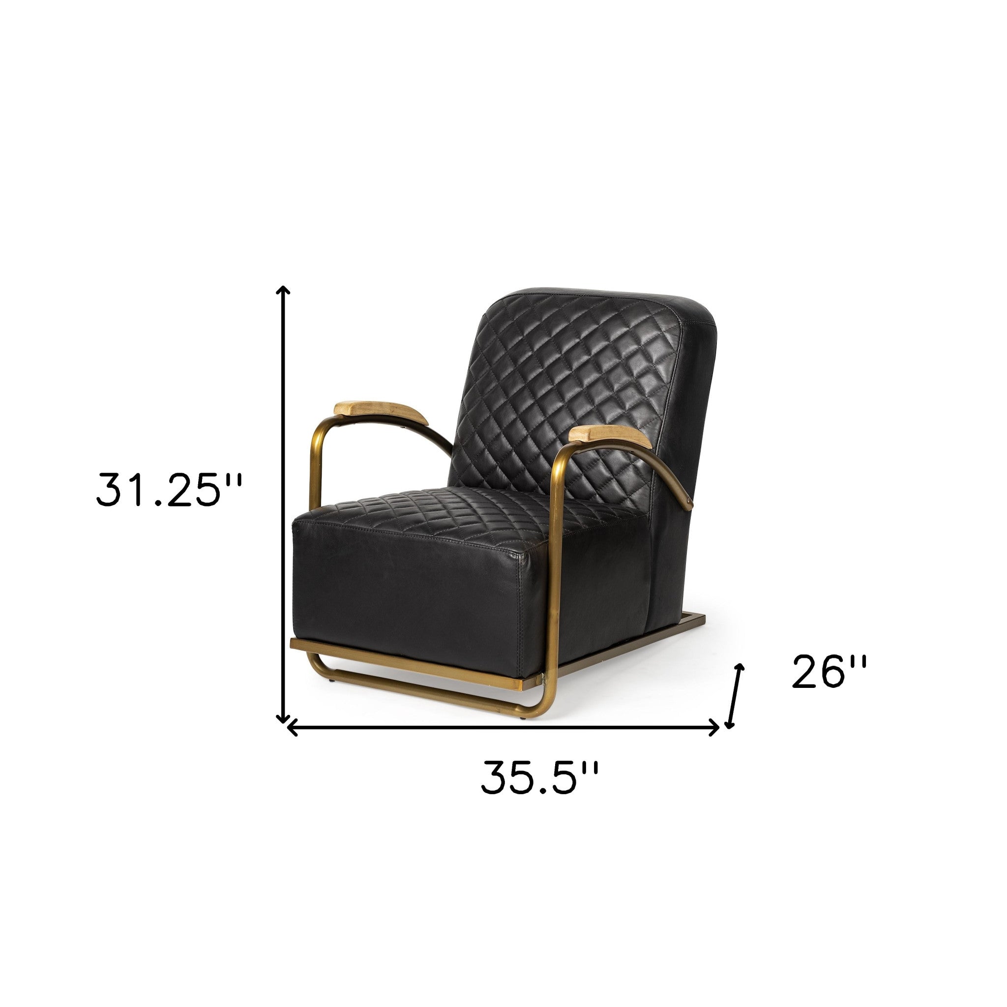 Black Leather Diamond Pattern Gold Club Chair