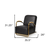 Black Leather Diamond Pattern Gold Club Chair