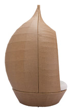 Sofá cama beige y natural con forma de lágrima