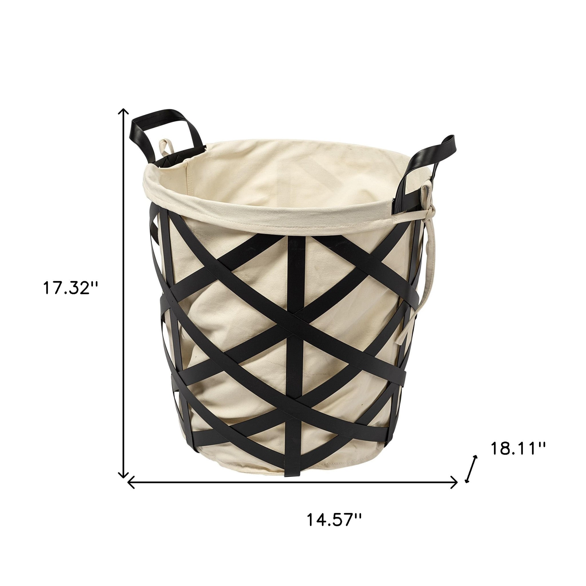 Black Woven Metal Basket With Cream Fabric Liner