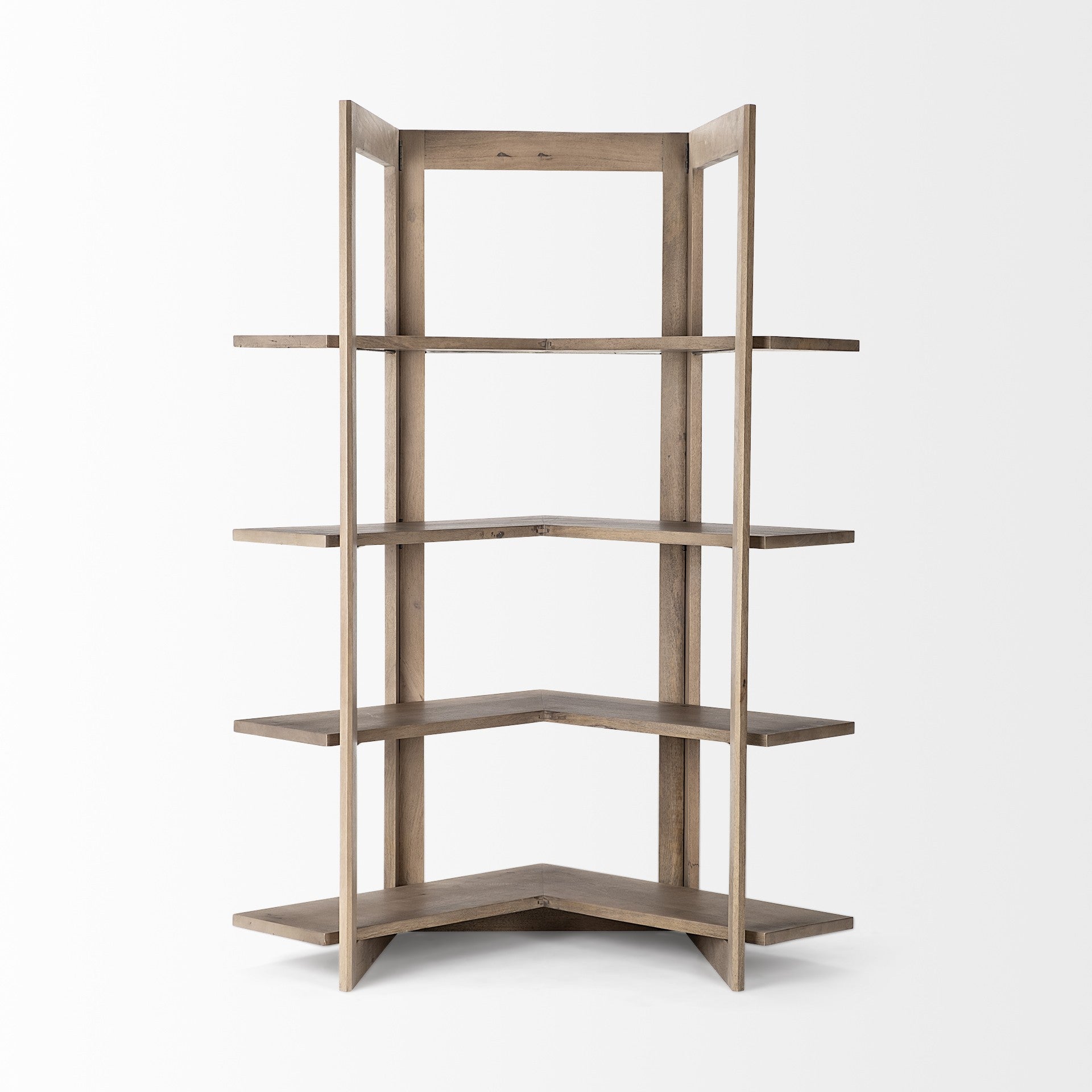 Light Brown Wooden Corner Shelving Unit