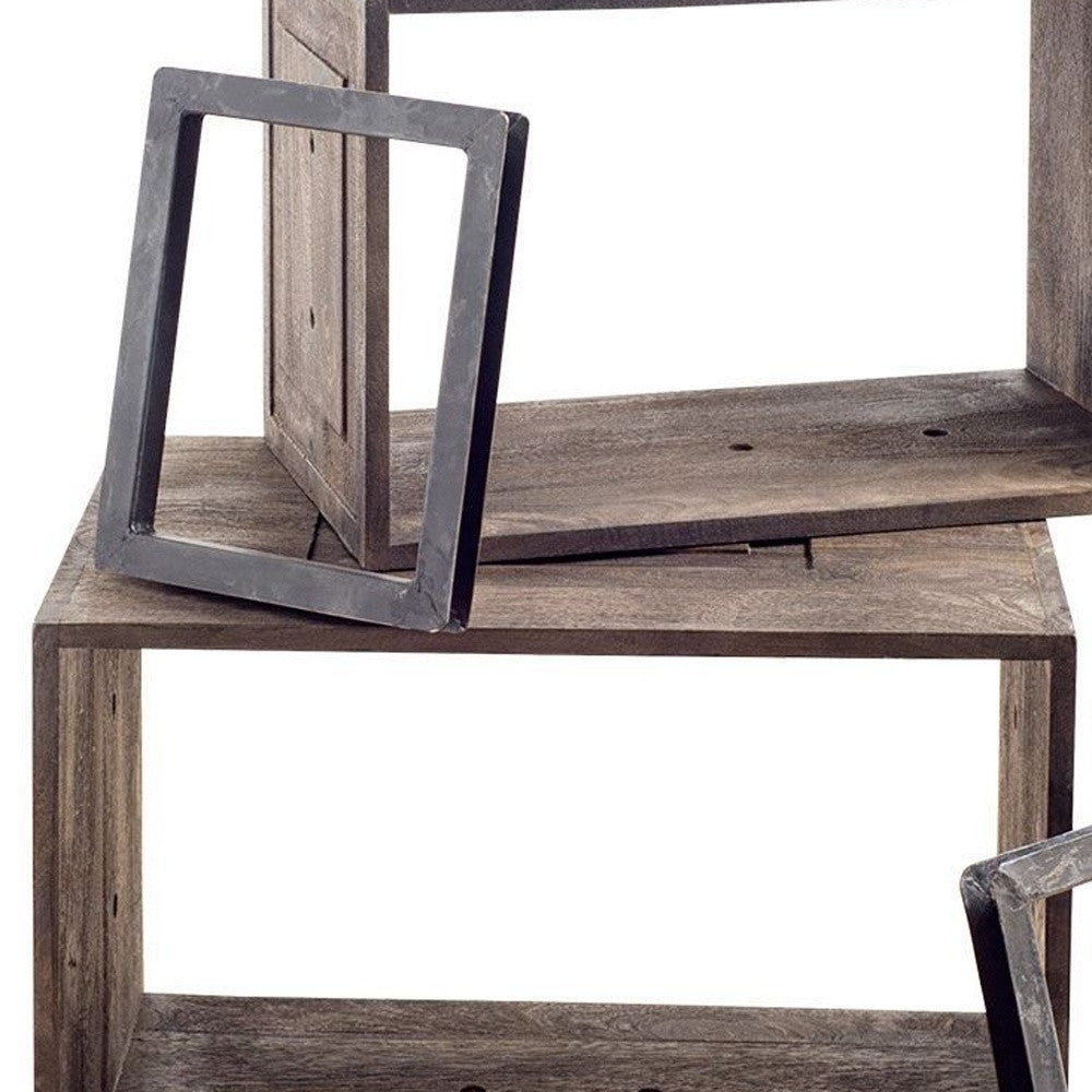 Set Of Two Rustic Dark Brown Cube Box Shelves