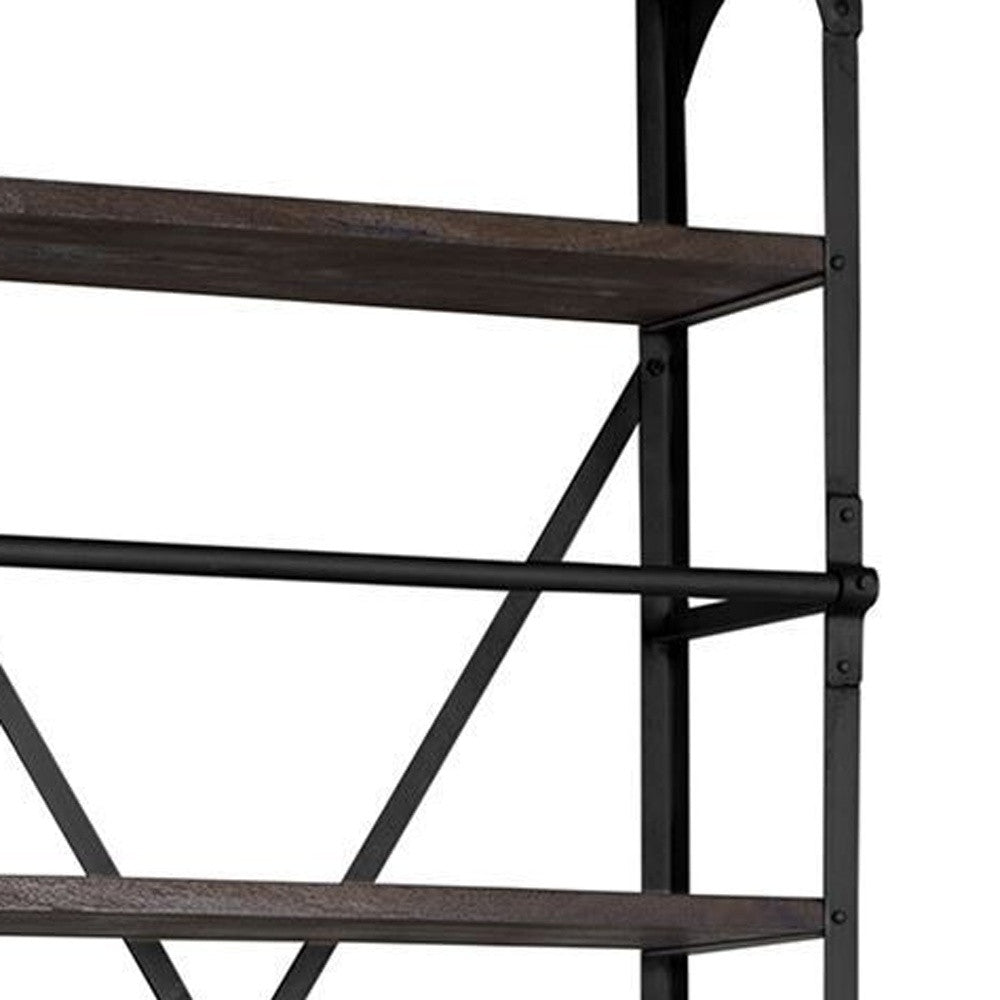 Black Metal Shelving Unit With Dark Brown Storage